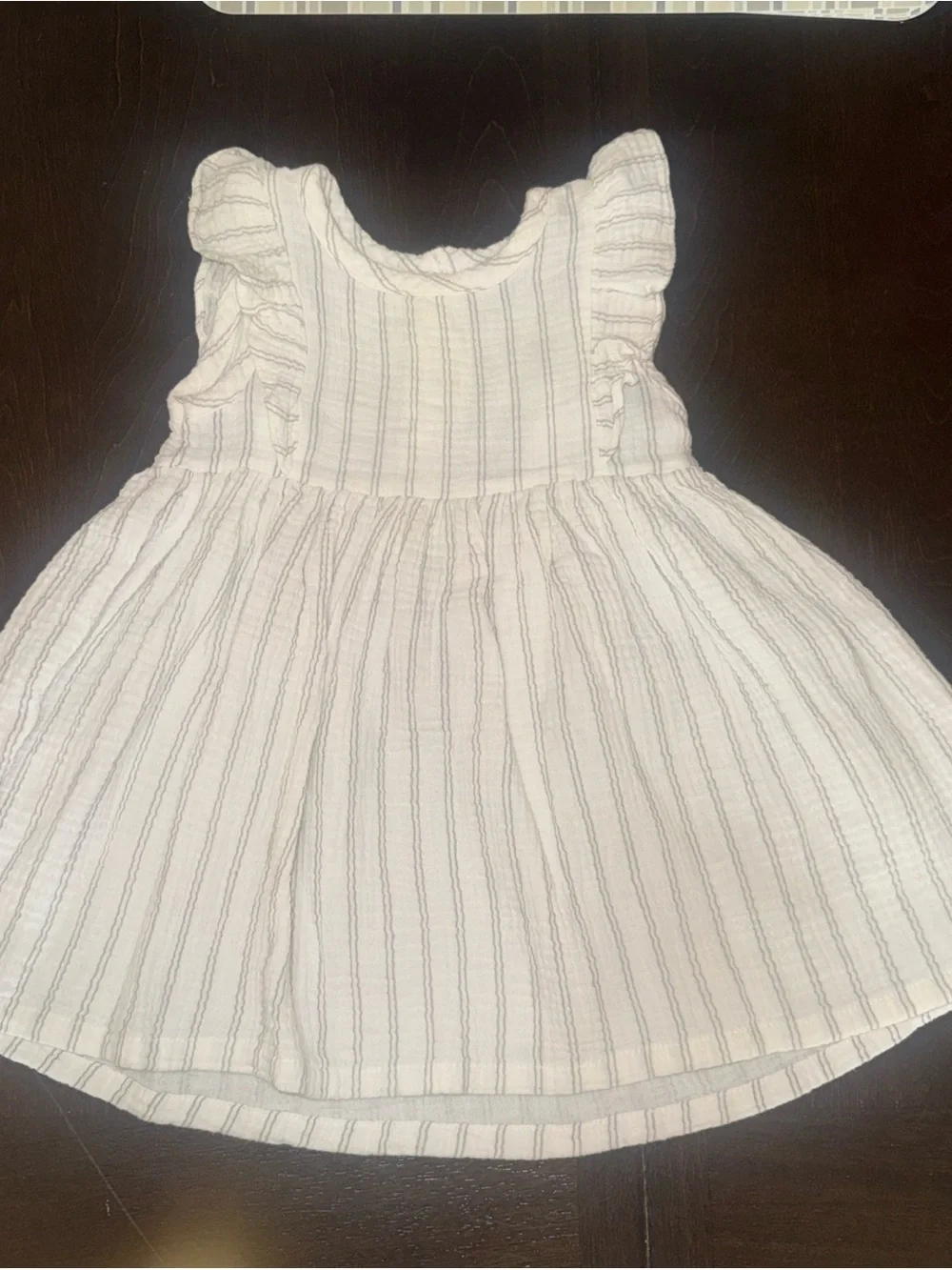 Rachel Zoe Girls' White Striped Ruffled Cotton-Linen Muslin Summer Dress Size 2T